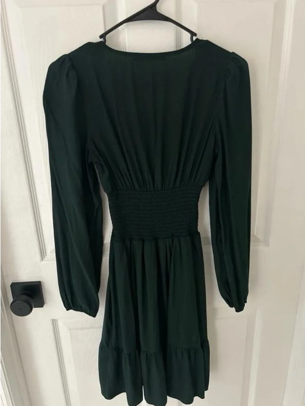Smocked Waist Long Sleeve Maxi Dress - Deep Green